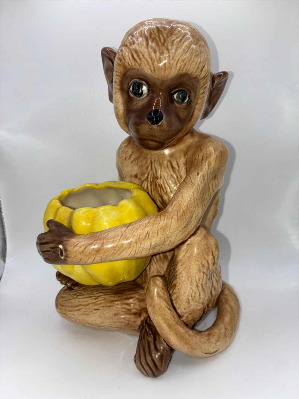 Vintage Handpainted Ceramic Monkey Planter